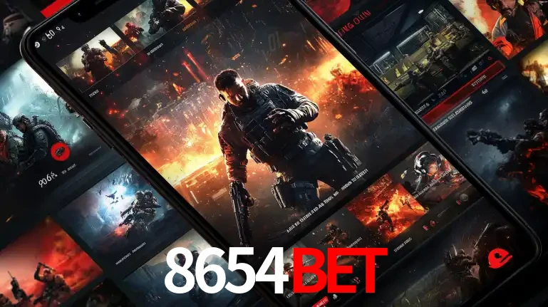Tela de um celular exibindo uma galeria de jogos de tiro com temática militar, mostrando a variedade de e-sports disponíveis para apostas na plataforma de entretenimento 8654BET.