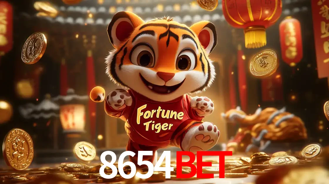 O alegre personagem do Fortune Tiger correndo sobre um caminho de moedas de ouro, simbolizando os grandes prêmios e a diversão do popular jogo de slot do 8654BET.
